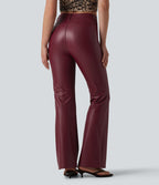 Pantalon casual bootcut taille haute en PU extensible avec poches