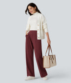 Pantalon tailleur coupe droite taille haute avec poches