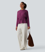 Top casual SoftlyZero™ col rond manches longues avec cordon de serrage - UPF50+