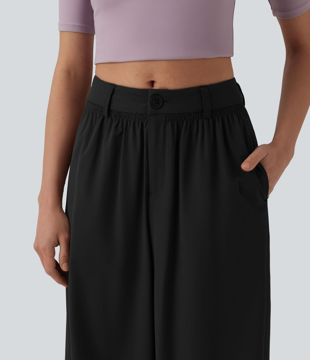 Pantalon casual ample taille mi-haute avec poches