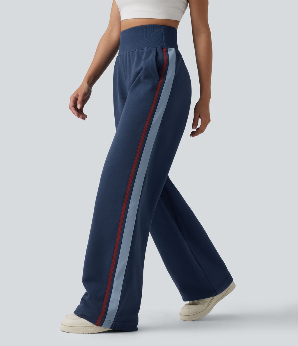 Pantalon de jogging casual coton large gainant à rayures taille haute avec poches