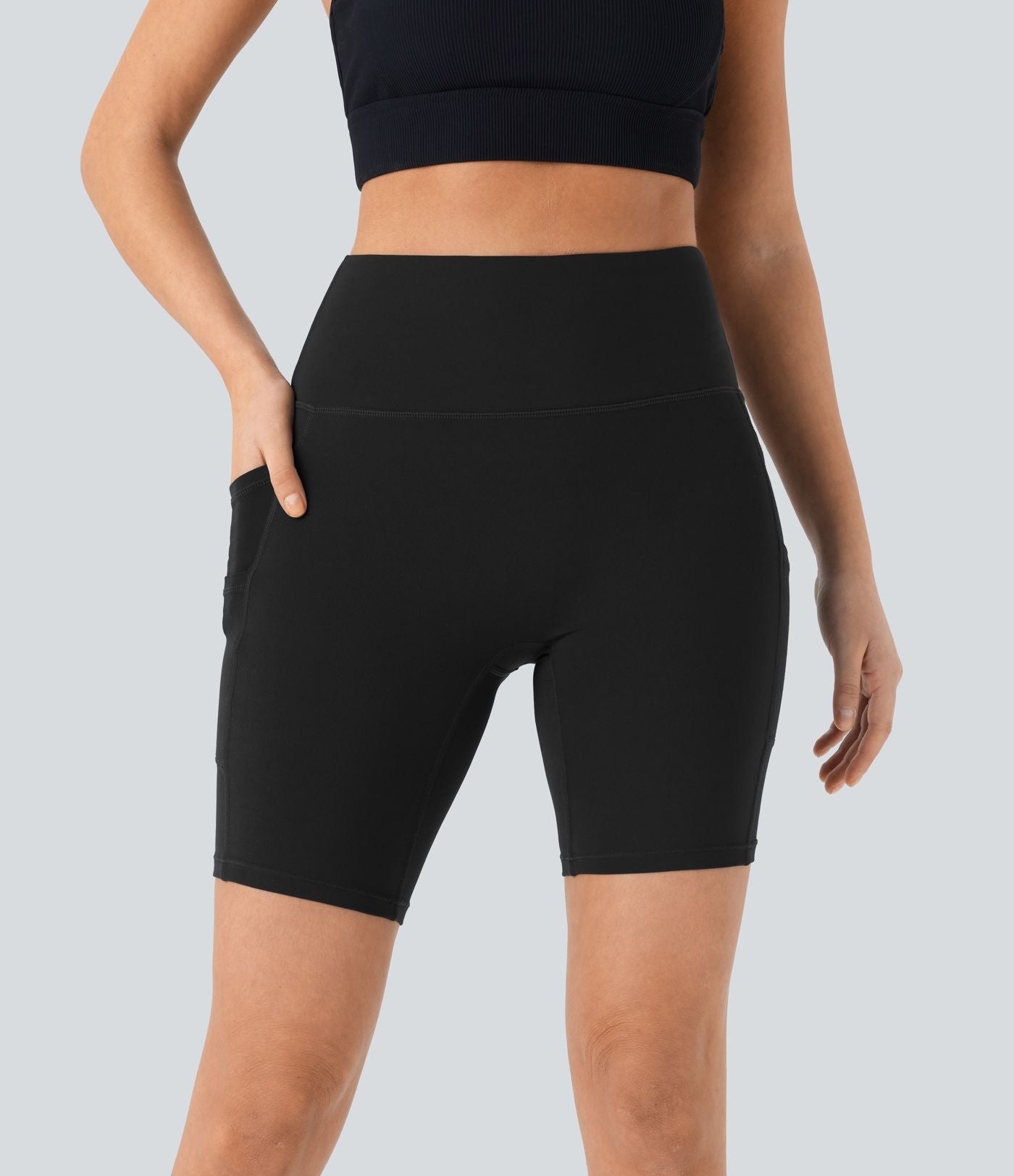Short cycliste de yoga Softlyzero™ taille haute à double poches 17,5cm - Protection UV UPF50+