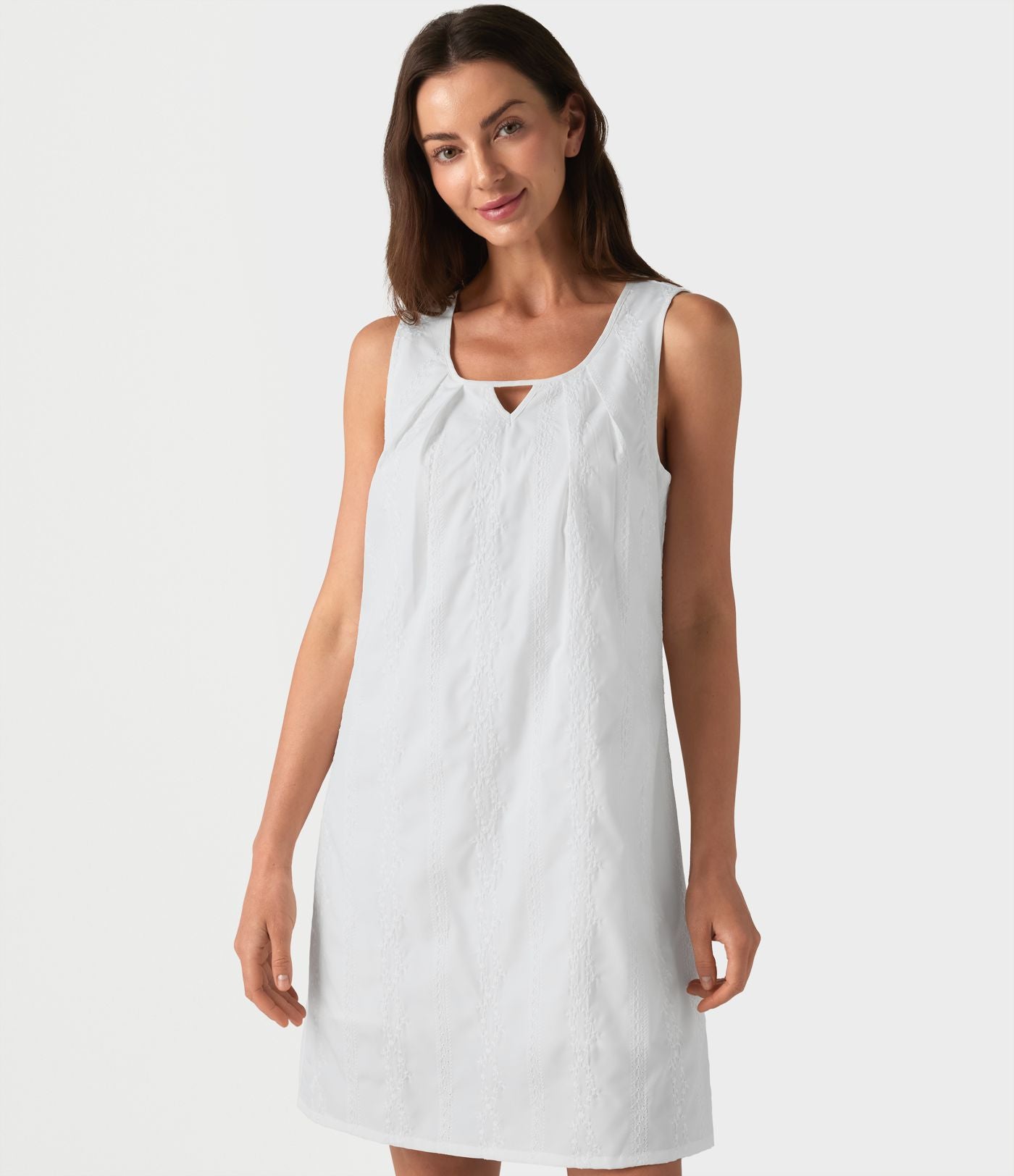 Robe mini sans manches à col rond brodée