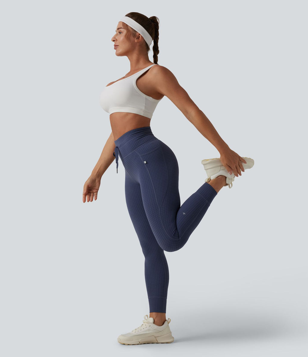 Legging de yoga fuselé taille haute avec cordon de serrage pied-de-poule avec poches