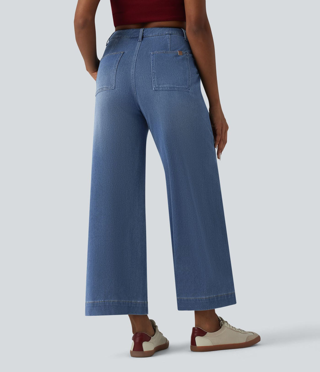 Jean large 7/8 casual Halara Flex™ taille haute ventre plat avec poches