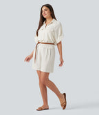 Short casual en mélange de lin taille haute 15 cm avec poches