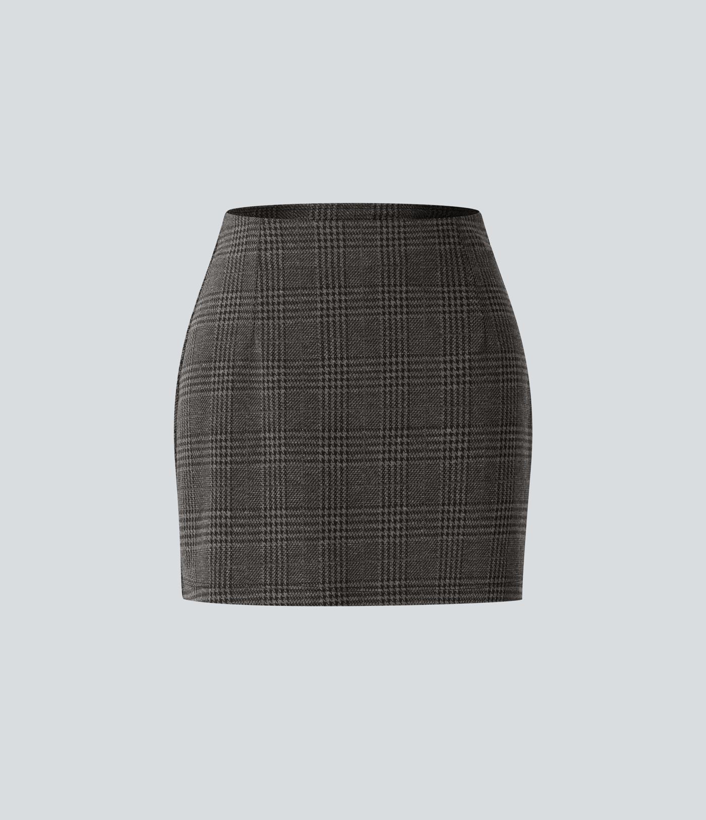 Jupe de Travail Mini 2-en-1 Taille Haute à Motif Pied-de-Poule
