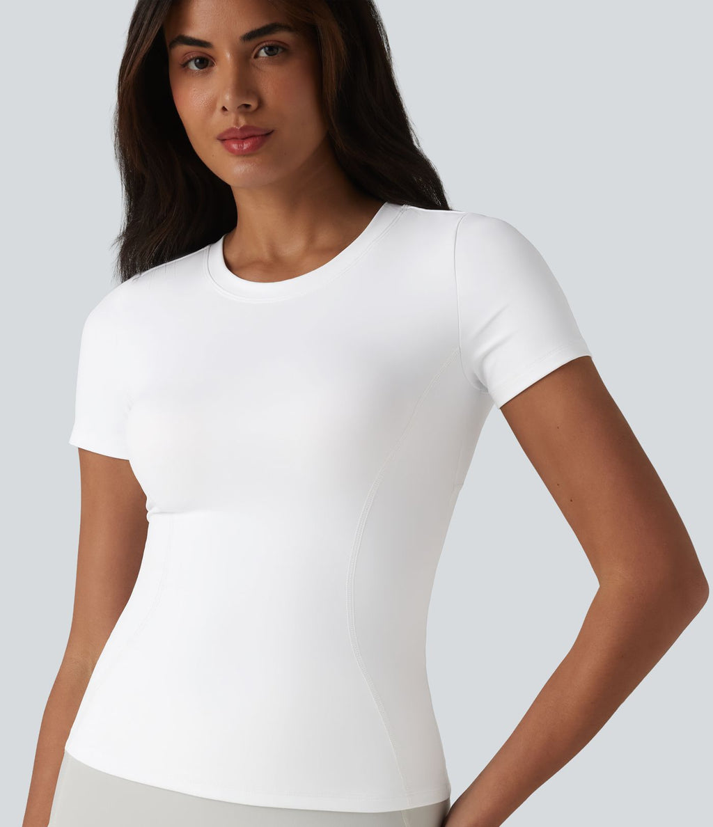 Haut de sport yoga SoftlyZero™ Airy col rond manches courtes mesh contrastant effet frais InstantCool, protection solaire UPF50+