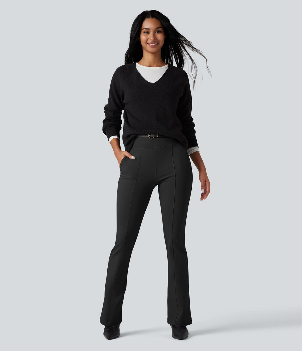 Pantalon tailleur évasé taille haute avec poches