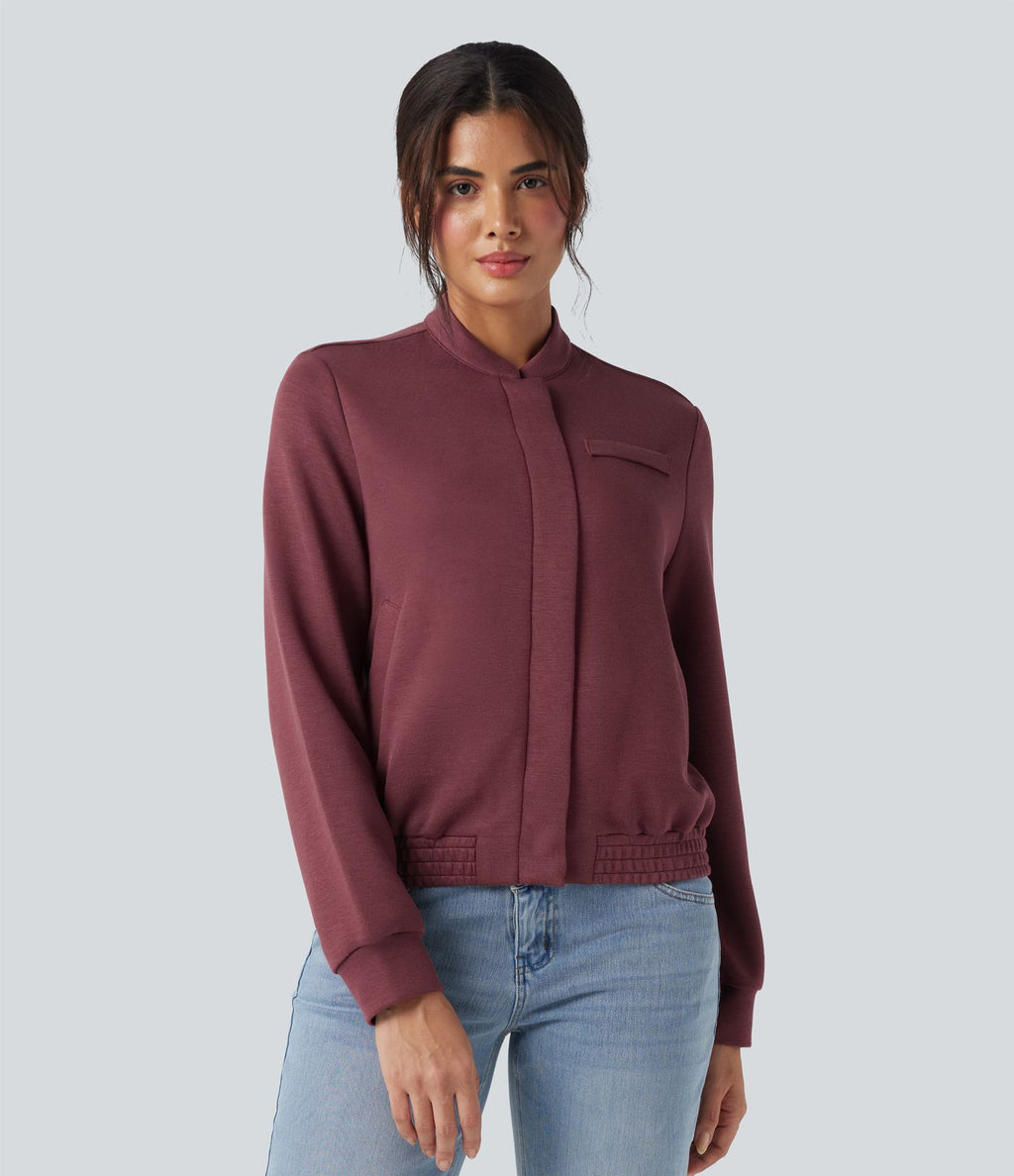Veste bomber décontractée SpacerTek™ manches longues, col arrondi, avec poches