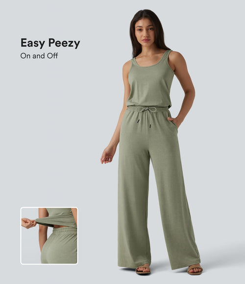 Combinaison casual baggy chinée sans manches à col U et cordon de serrage avec poches — Édition Easy Peasy