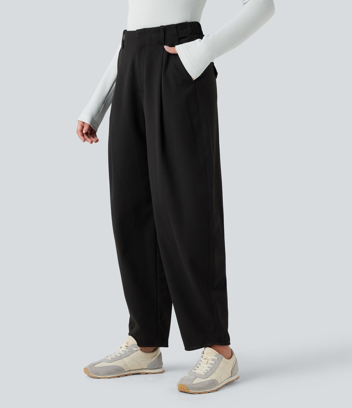 Pantalon barrel taille haute avec poches