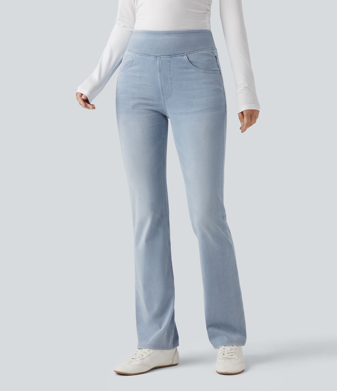 Halara Flex™ Jean bootcut décontracté extensible délavé taille haute à poches multiples