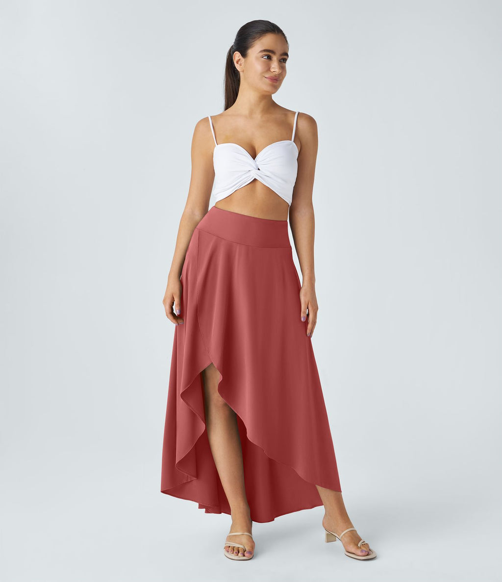Jupe Longue Casual Breezeful™ Taille Haute à Volants 2en1 Fluide Sèchement Rapide Quotidien Maxi
