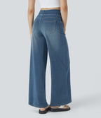 Halara Flex™ Jean Large Casual Taille Haute Poches Multiples Tricot Extensible Délavé