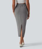 Jupe crayon casual mi-longue taille haute avec cordon de serrage et poches