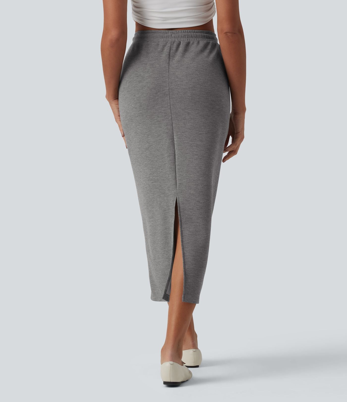 Jupe crayon casual mi-longue taille haute avec cordon de serrage et poches