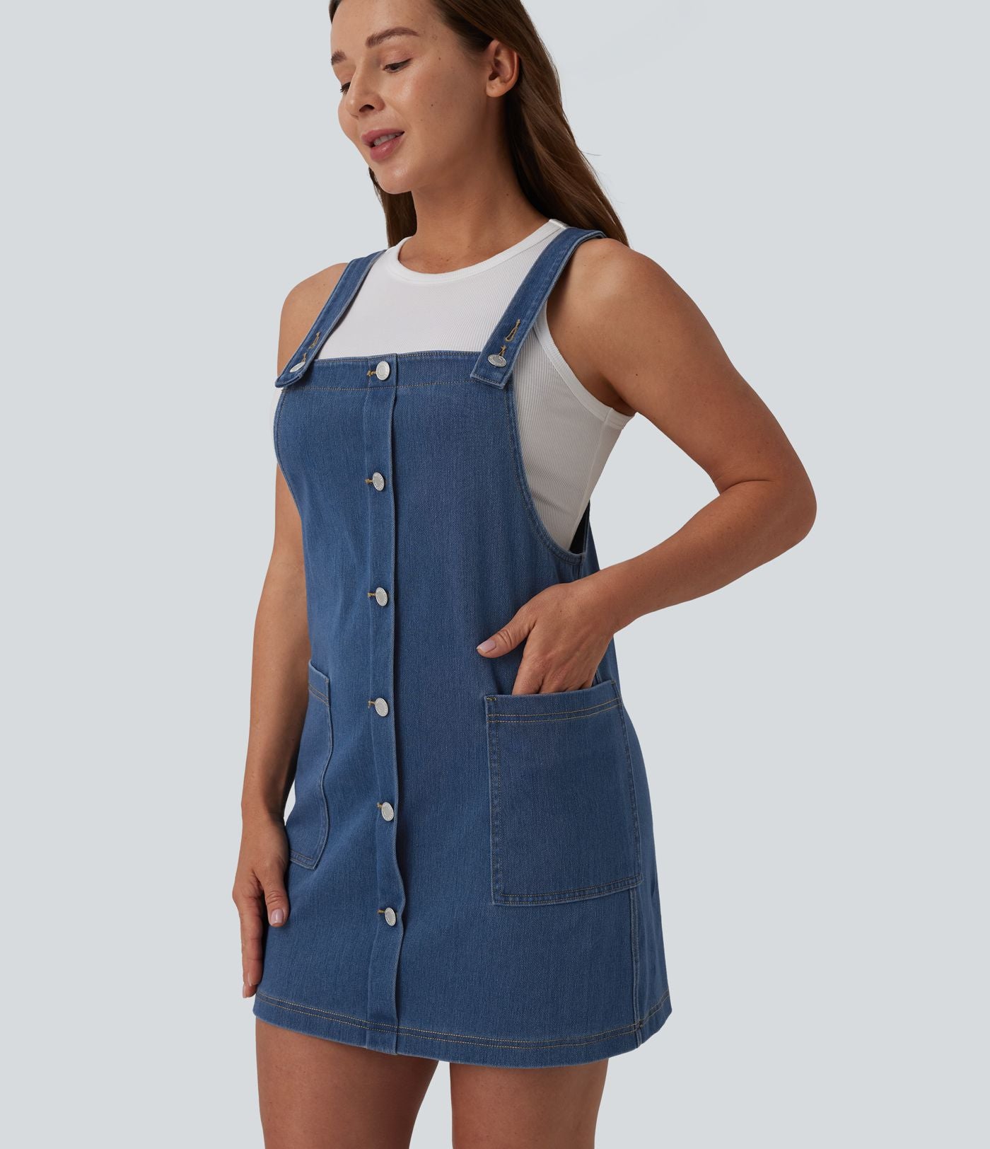 Halara Flex™ Robe courte en denim encolure carrée avec poches