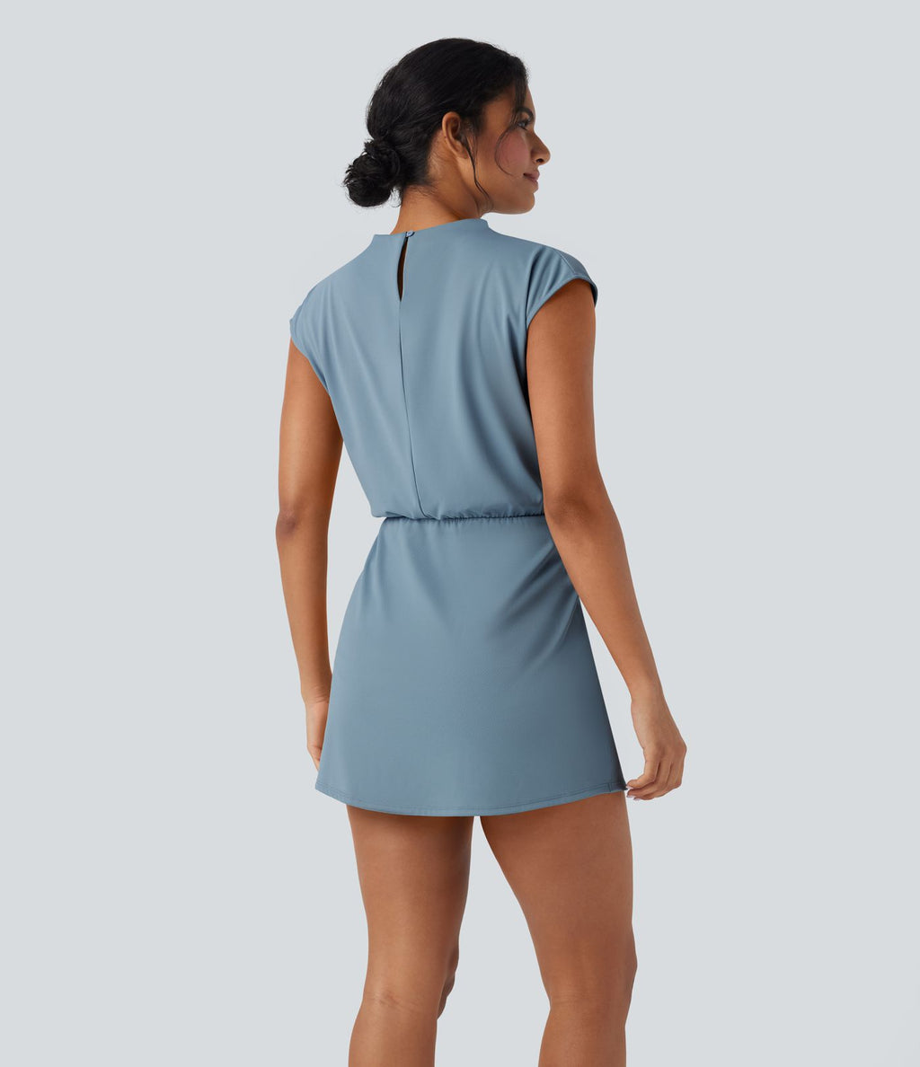Robe de travail courte 2 pièces col montant manches courtes séchage rapide avec poche-UPF40+