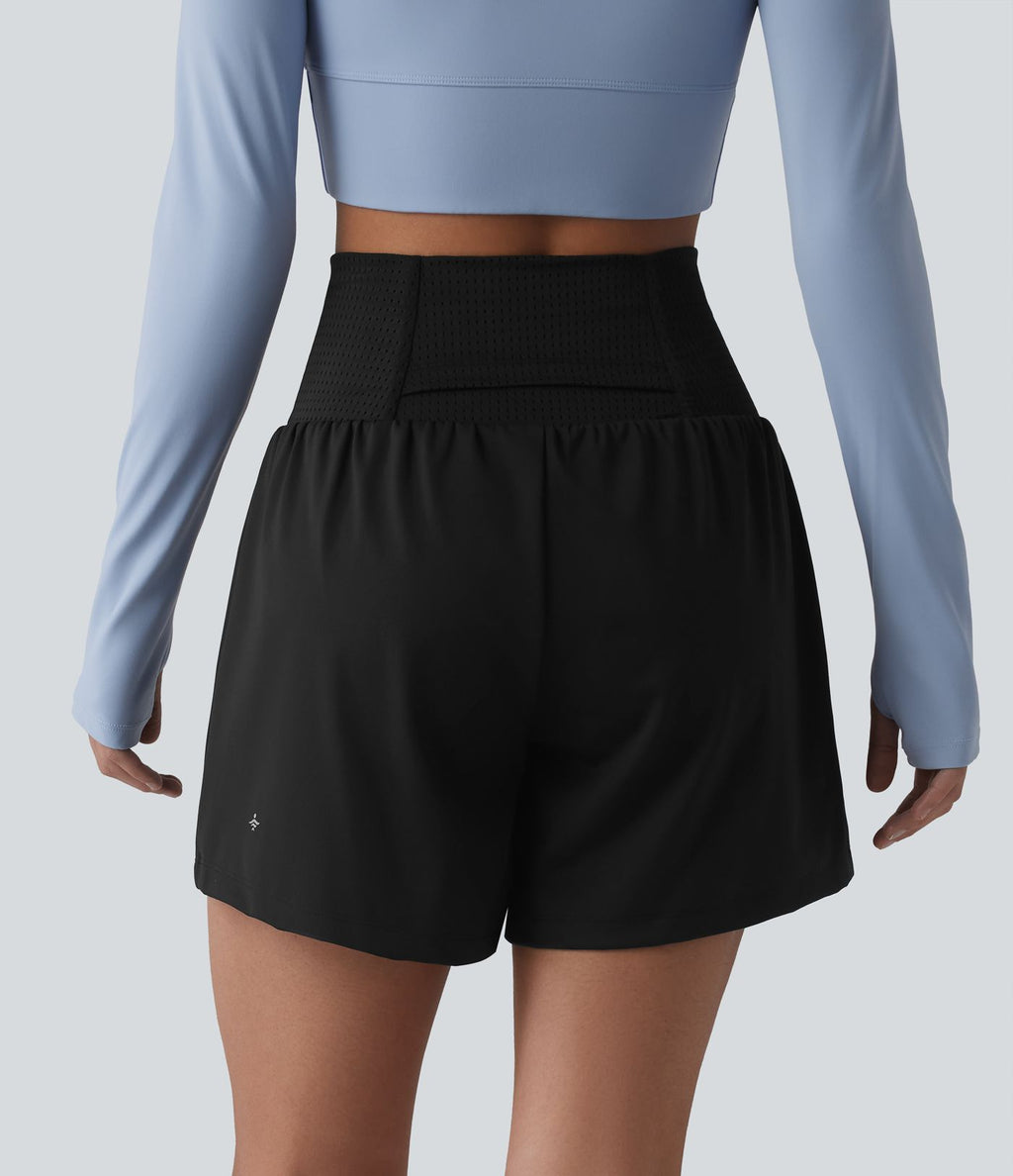 Short de yoga 2 en 1 taille haute à œillets avec effet ventre plat et poches 12,5 cm