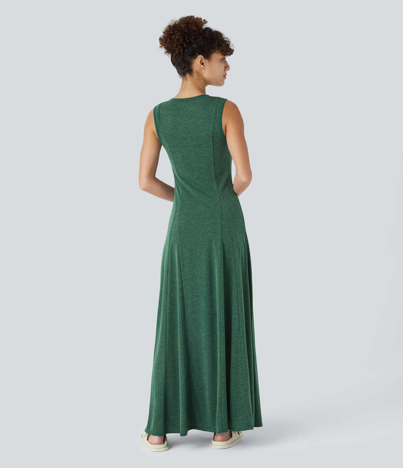 Robe Casual Maxi Col Rond Sans Manches Boutonnés