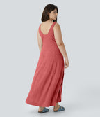 Robe Maxi Casual Grande Taille à Col U Sans Dos Fendue et Fluide