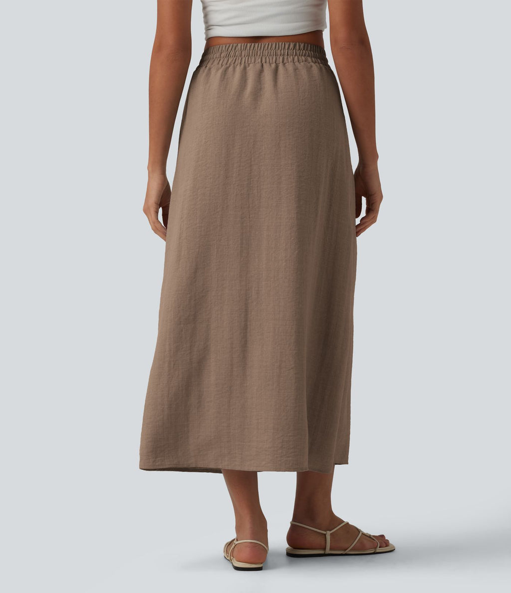 Jupe longue casual aspect lin taille haute avec cordon de serrage