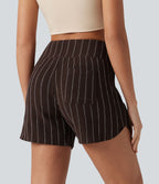 Short casual taille haute ourlet arrondi rayures avec poches