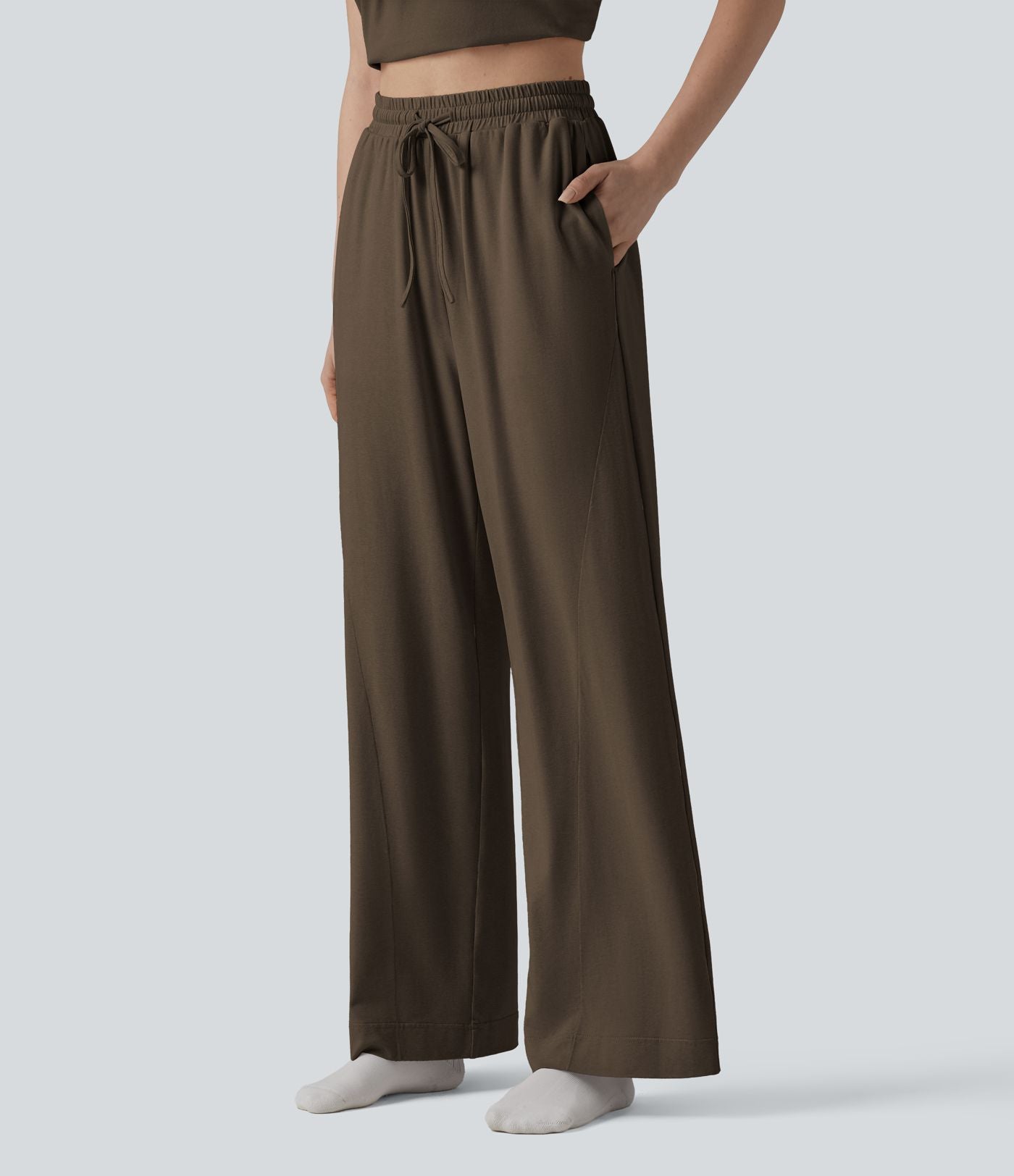 Pantalon de détente ample taille haute avec cordon de serrage et poches