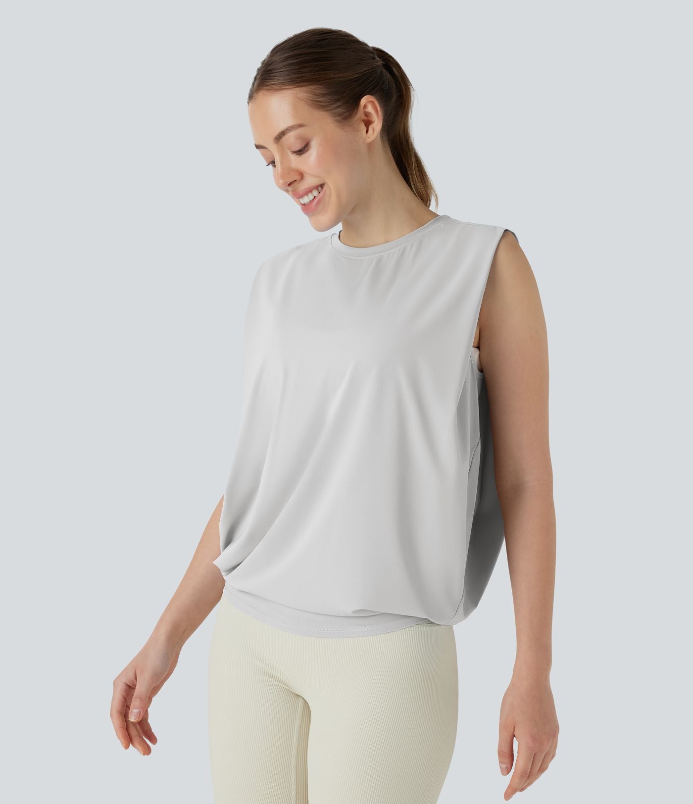 Débardeur de yoga col rond froncé, tissu rafraîchissant - Protection UPF50+