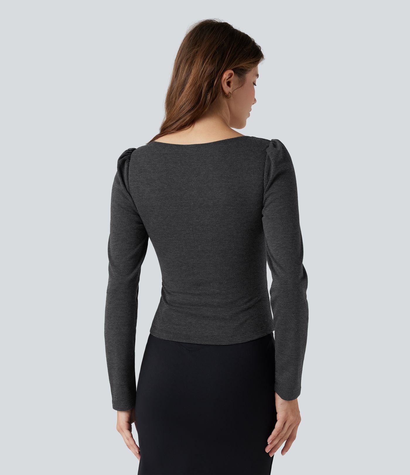 T-shirt tailleur pied-de-poule col Queen Anne manches longues