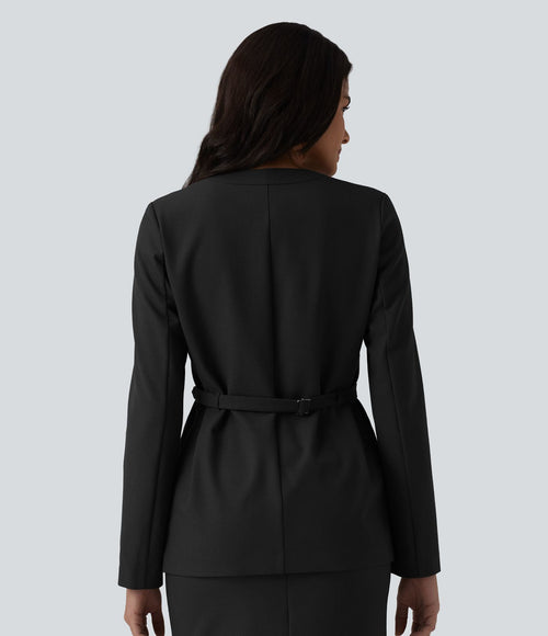 Blazer buerau manches longues en mélange de lin avec poches
