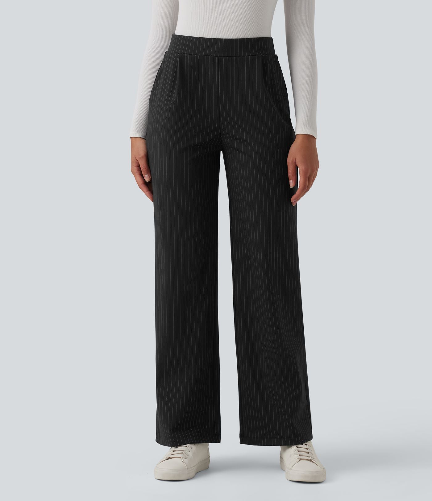 Pantalon tailleur large taille haute à rayures avec poches