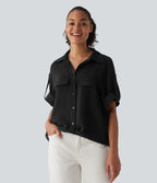 Chemise casual manches courtes aspect lin