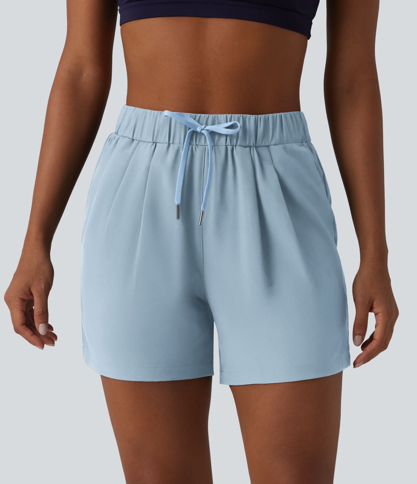 Short de yoga plissé taille haute élastique 12,5 cm avec cordon de serrage et poches