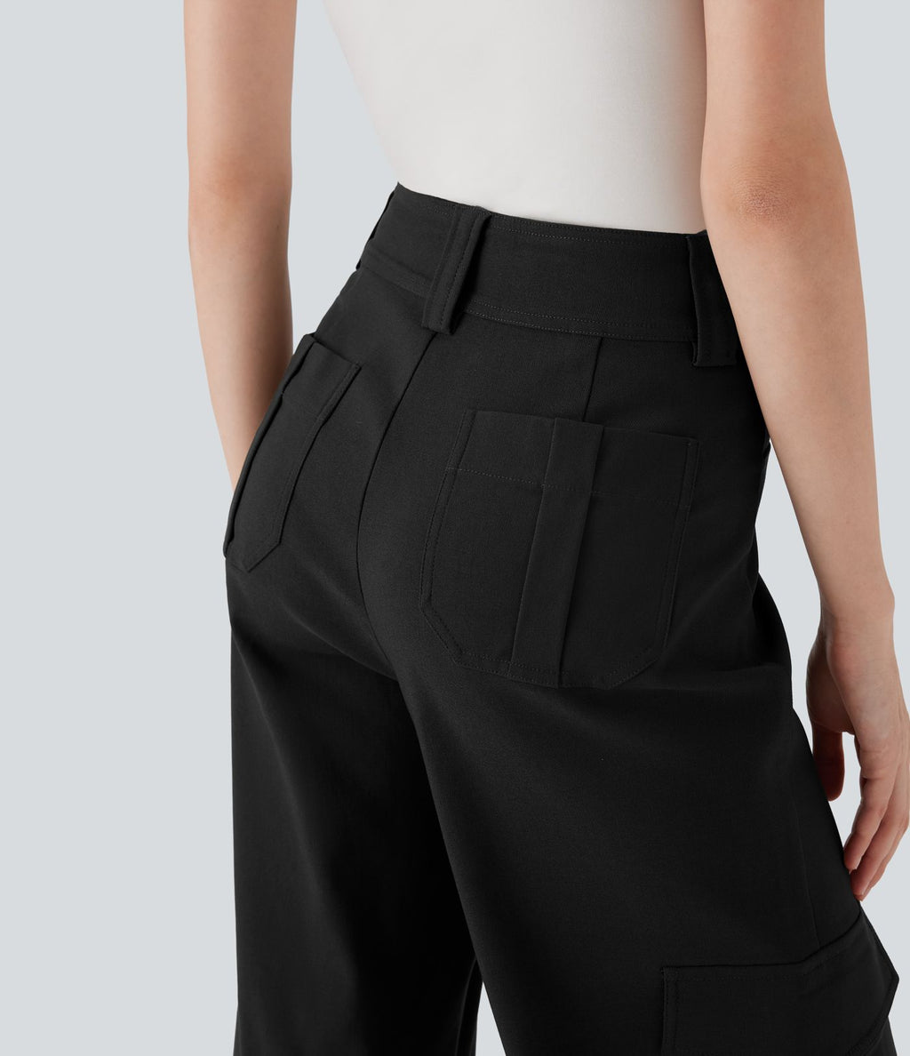 Pantalon cargo de travail taille haute coupe droite avec poches multiples