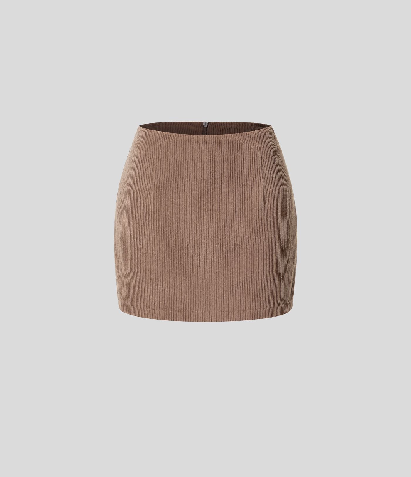 Mini-Jupe Casual en Velours Côtelé 2 en 1 Fermeture Éclair Invisible Taille Haute