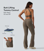 Combinaison de sport Halara UltraSculpt™ dos nu torsadé, effet ventre plat et fessier galbé, coupe bootcut, avec poches — Édition Easy Peasy