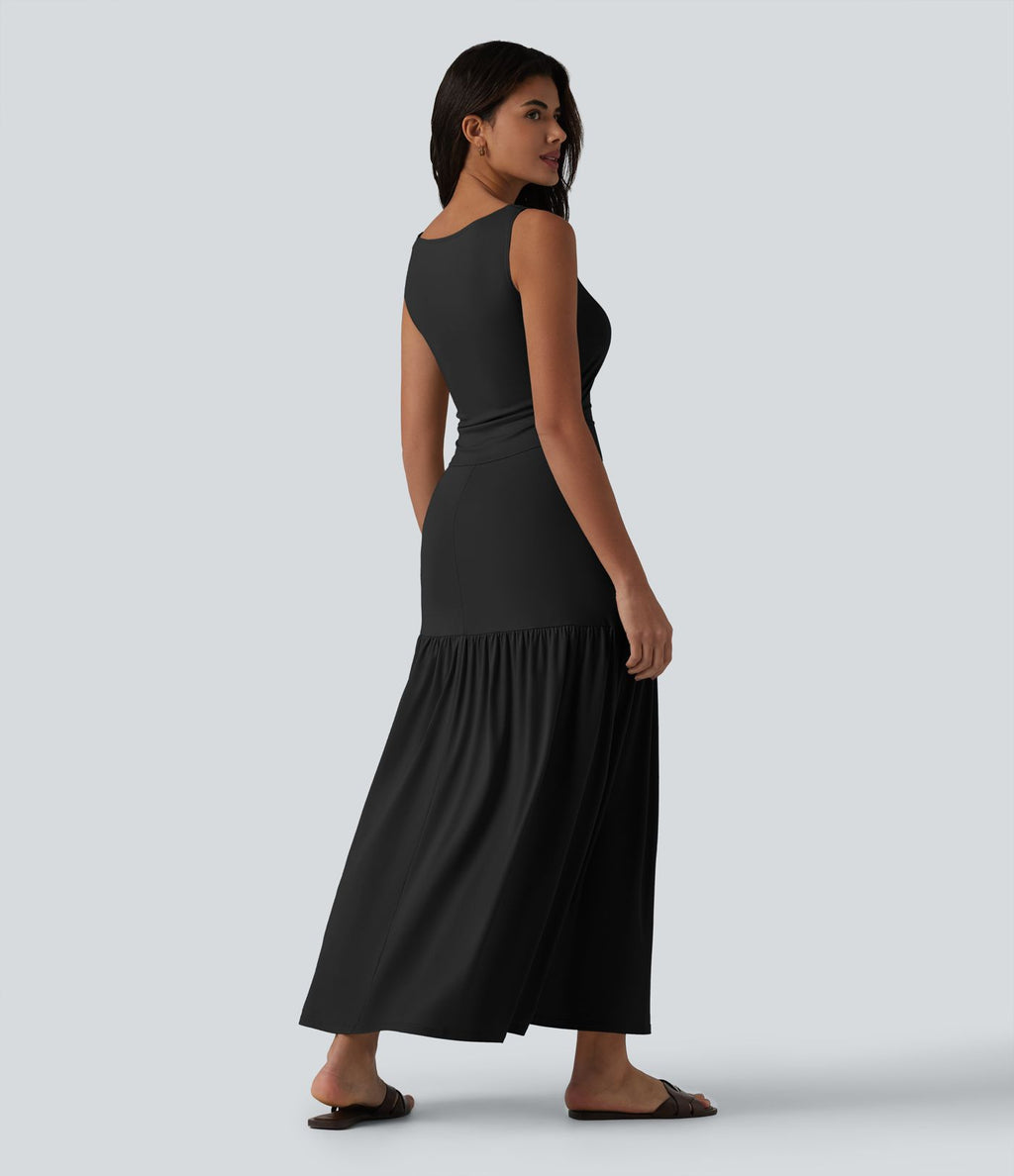 Robe longue fluide sans manches, coupe moulante, style casual
