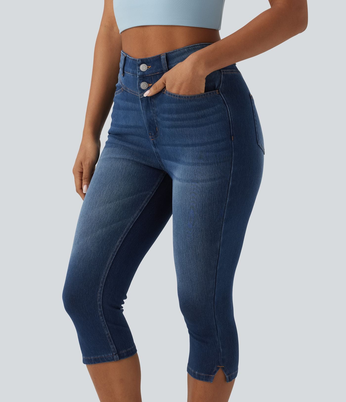 Halara Flex™ Jean slim casual capri taille haute avec fentes et poches