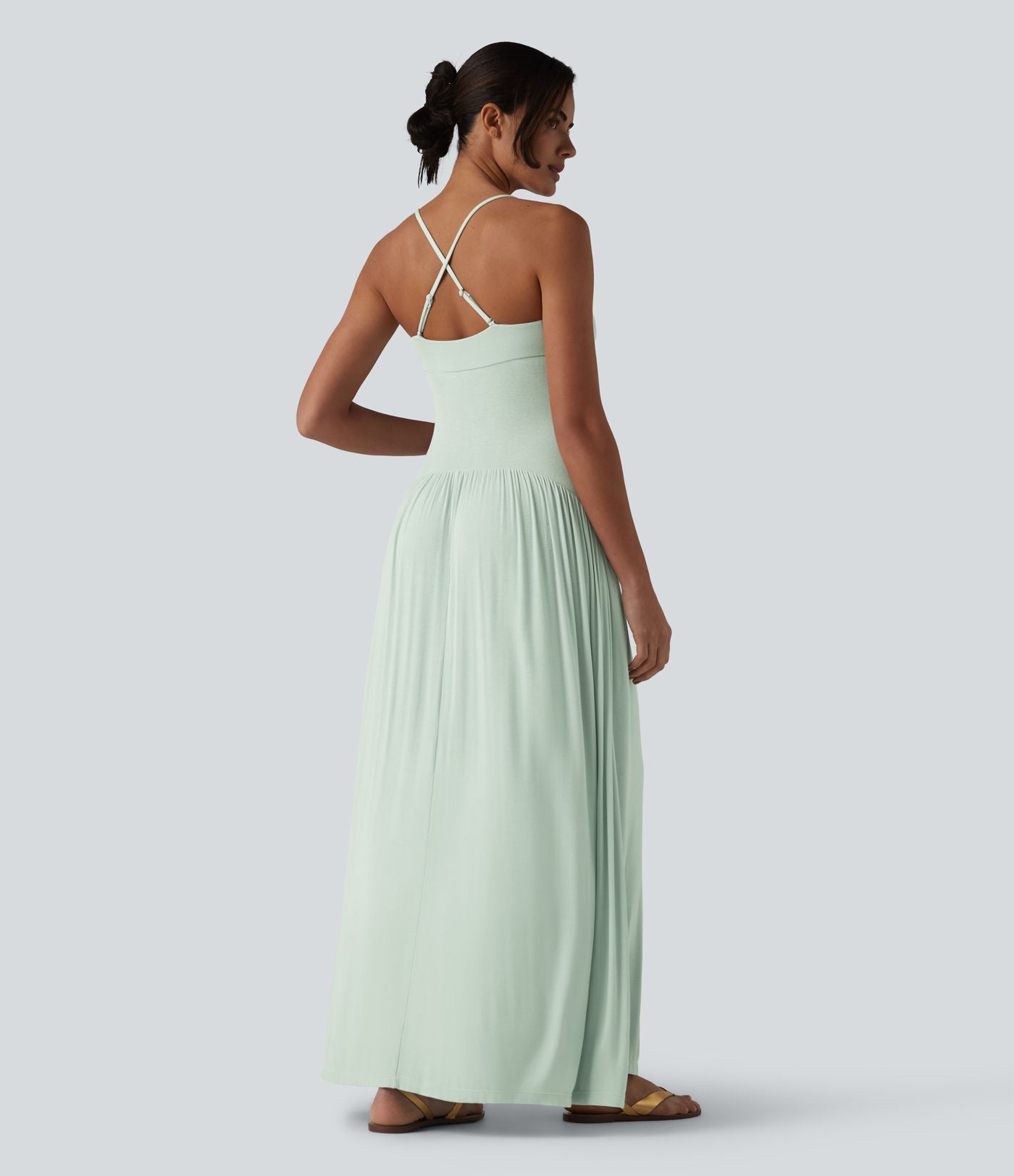 Robe longue fluide côtelée à bretelles fines avec poches