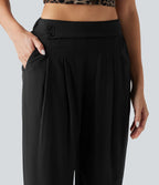 Pantalon décontracté fuselé taille haute en lin stretch avec poches