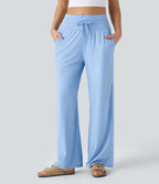 Pantalon large décontracté taille haute cordon de serrage poches latérales effet frais InstantCool
