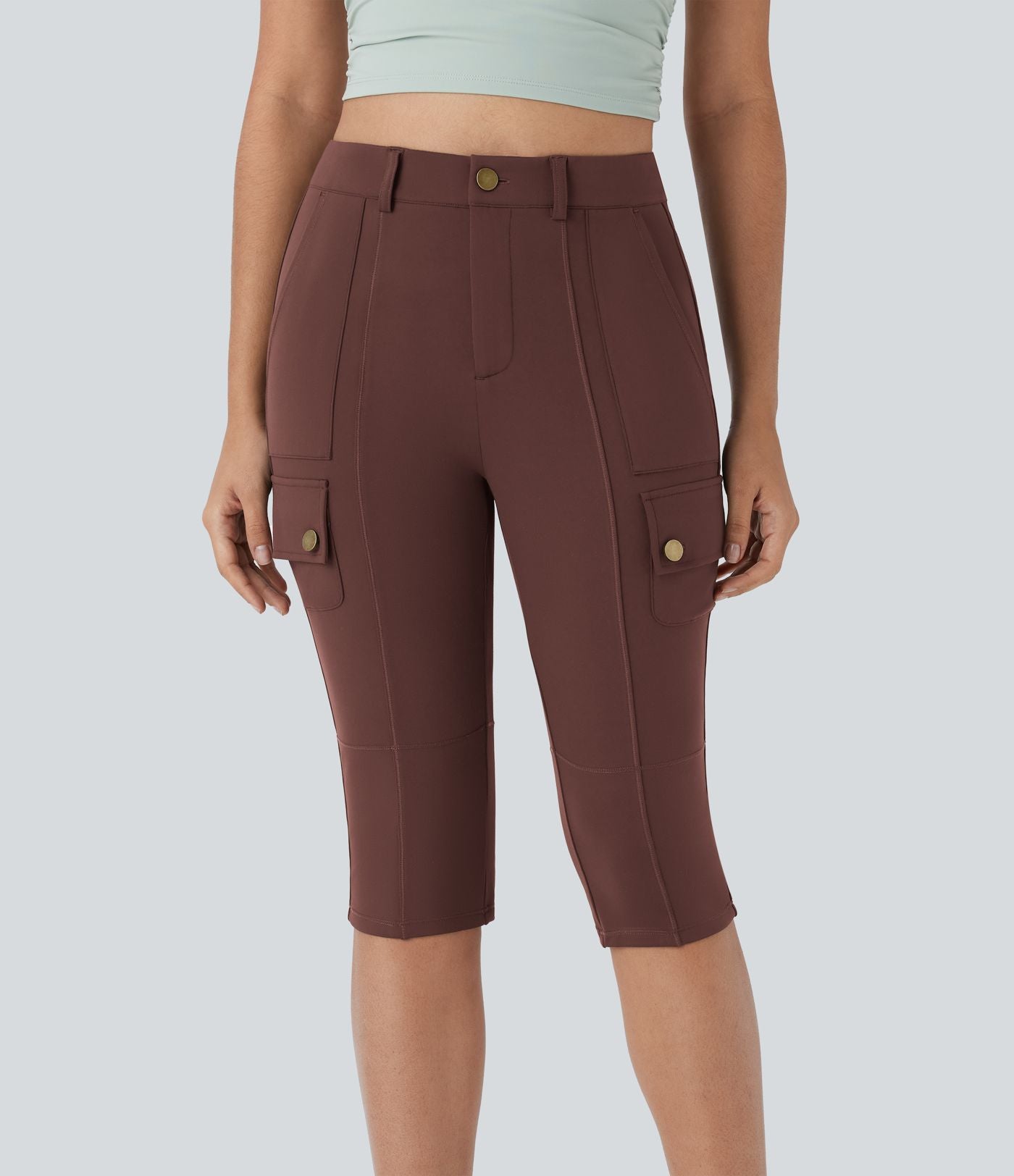 Pantalon cargo pedal pusher ajusté uni taille haute DayStretch avec poches zippées