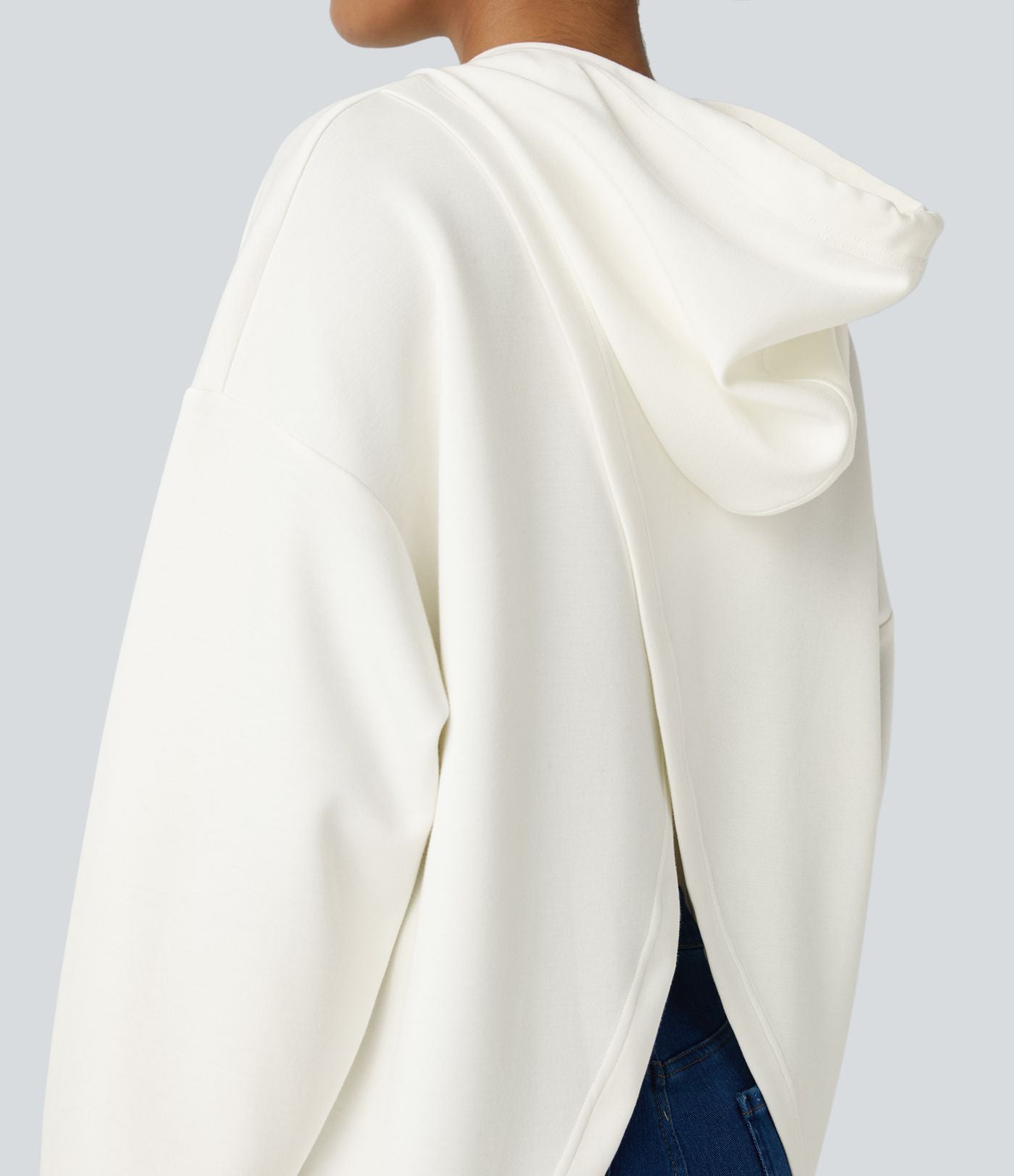 Sweat-shirt décontracté à capuche avec cordon de serrage, manches longues, poche kangourou, coupe croisée et fente