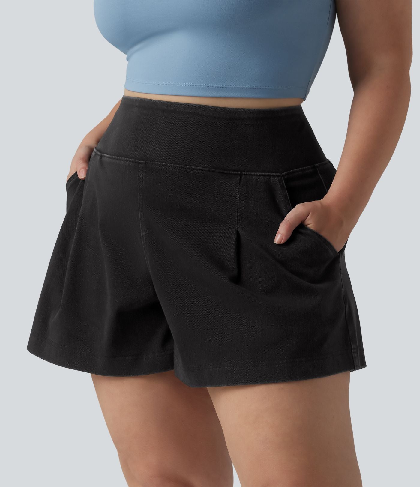 Short en jean taille haute Halara Flex™ ample et décontracté, grande taille, 10 cm avec poches