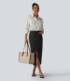 Jupe crayon midi tailleur asymétrique taille moyenne fendue avec poches