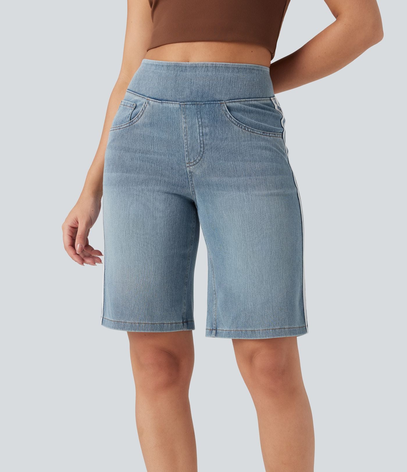 Short baggy denim rayé délavé Halara Flex™ taille haute avec poches