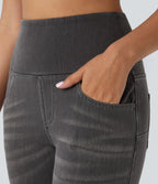 Legging 7/8 décontracté taille haute effet denim avec poches
