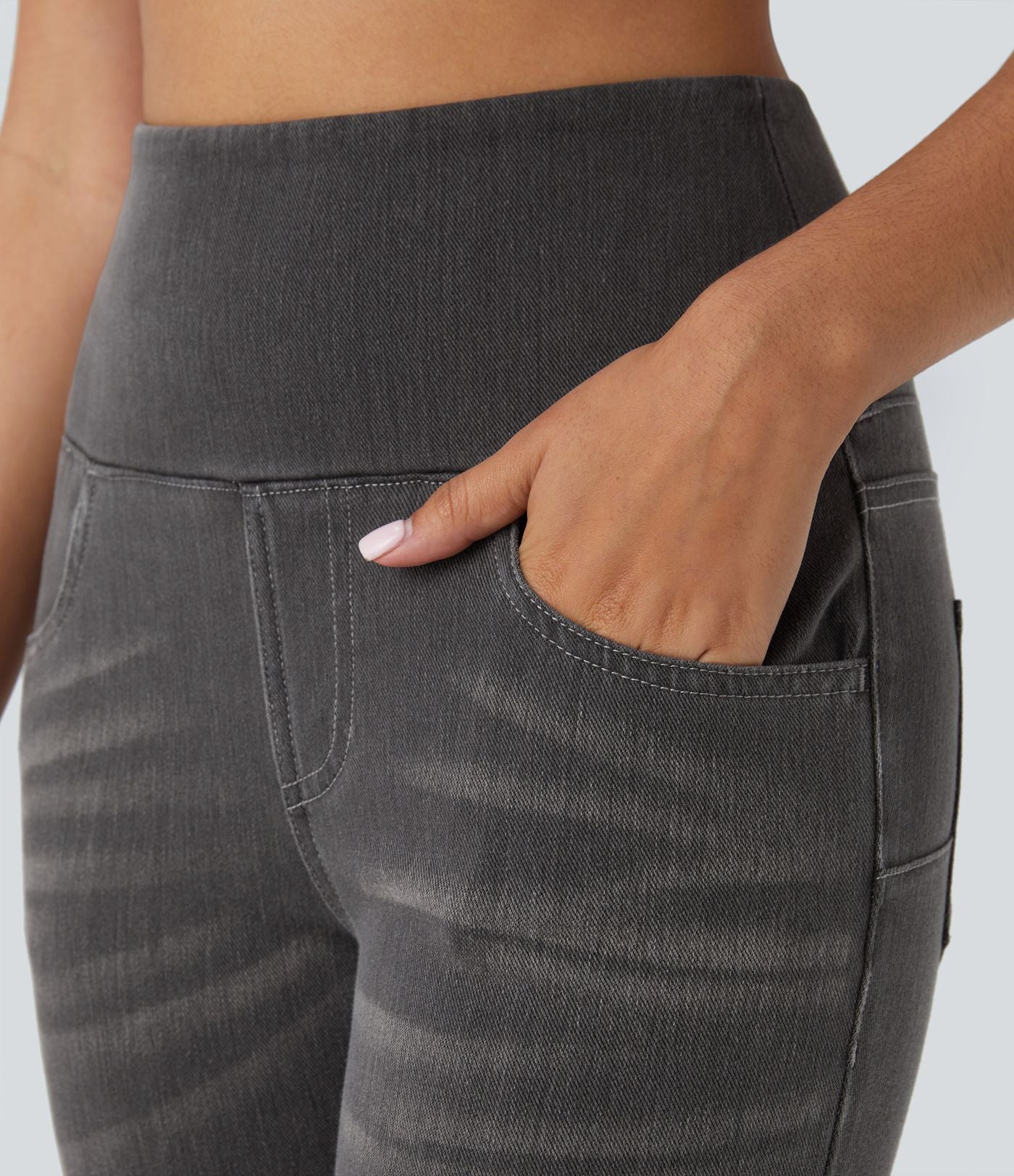 Legging 7/8 décontracté taille haute effet denim avec poches